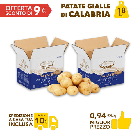 Patate Gialle Di Calabria 18kg [2 Box Multipack] Made in Italy Patate Gialle Calabresi Uso Universale Azienda Agricola Scrivano