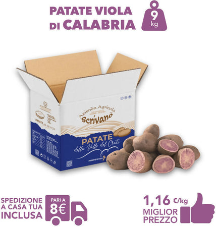 Patate Viola Di Calabria 9kg [1 Box] Patate 100% Made In Italy Patate Dolci Calabresi Viola Uso Universale Azienda Agricola Scrivano