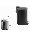 Pattumiera Acciaio A Pedale 3 Lt Bidone Cestino Spazzatura Bagno Casa Nero 87453