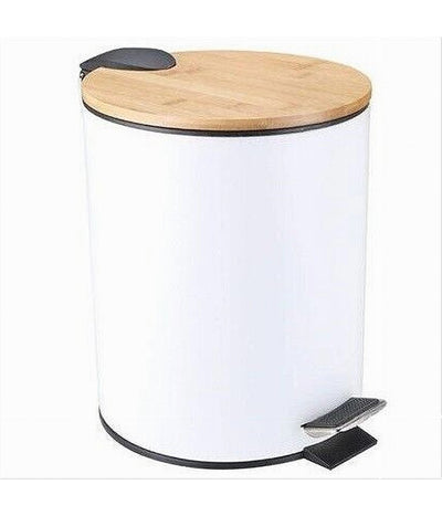 Pattumiera Acciaio A Pedale 5 Litri Bidone Cestino Spazzatura Bianco Legno 87456