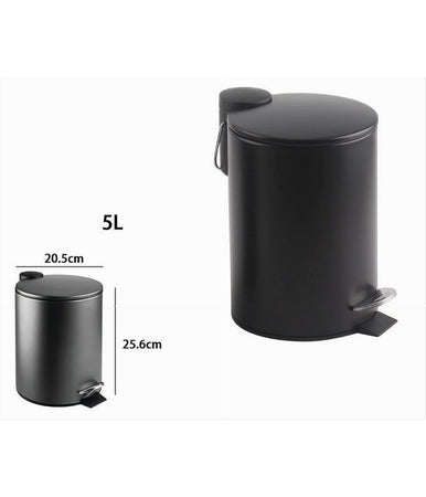 Pattumiera Acciaio A Pedale 5 Lt Bidone Cestino Spazzatura Bagno Casa Nero 87454