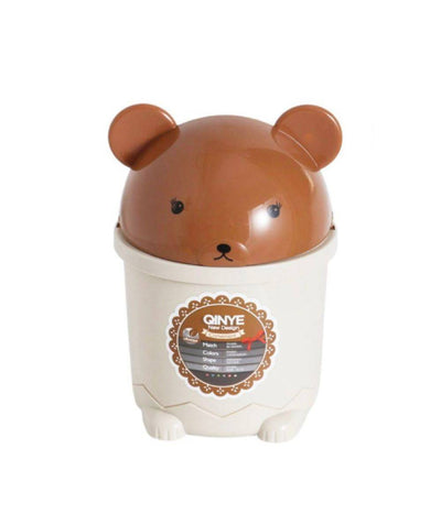 Pattumiera Marrone Orsetto Ribaltabile Secchio Rifiuti Spazzatura Dim 28x18.5cm