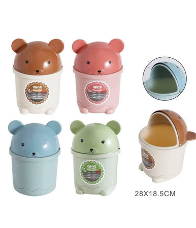 Pattumiera Verde Orsetto Ribaltabile Secchio Rifiuti Spazzatura Dim 28x18.5cm