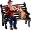 Pausa pranzo con il cane seduti sulla panchina personaggio in poliresina per villaggio di Natale Casa e cucina/Decorazioni per interni/Addobbi e decorazioni per ricorrenze/Decorazioni natalizie/Oggettistica MagiediNatale.it - Altamura, Commerciovirtuoso.it