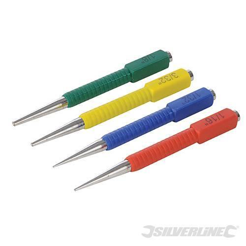 Set punzoni punteruoli scalpelli conici meccanica in acciaio Silverline 4 pz Silverline