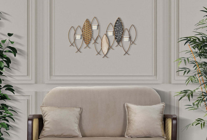 P/Cand Da Muro Fish Cm 66X9X40,5 Casa e cucina/Decorazioni per interni/Candele e portacandele/Portacandele/Portacandele a parete Led Mall Home - Napoli, Commerciovirtuoso.it