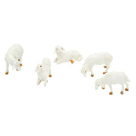 Pecorelle in resina statuine per presepe di natale invecchiate h 3,5 cm 5 pezzi