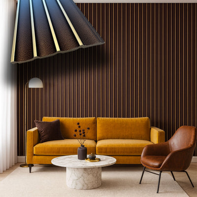 Asta intera 12x127x2800mm di Rivestimento Parete Boiserie cannettato Lamelli in polimeri LEATHER and GOLD