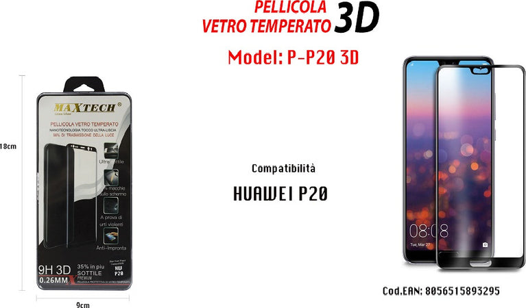 Pellicola In Vetro Temperato 3d Per Huawei P20 Copertura Totale Maxtech P-p20 3d Pellicole Protettive Trade Shop italia - Napoli, Commerciovirtuoso.it