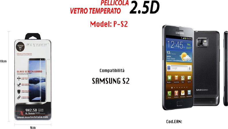Pellicola In Vetro Temperato Maxtech Per Samsung Galaxy S2 Protezione P-s2 Pellicole Protettive Trade Shop italia - Napoli, Commerciovirtuoso.it