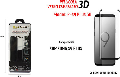 Pellicola Protezione Vetro Temperato 3d Per Samsung Galaxy S9 Plus Maxtech P-s9 Plus 3d Pellicole Protettive Trade Shop italia - Napoli, Commerciovirtuoso.it