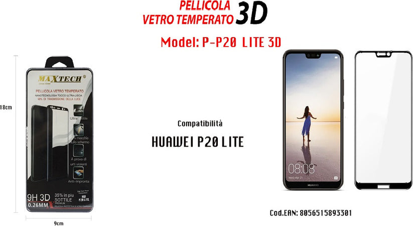 Pellicola Vetro Temperato 3d Huawei P20 Lite Nero Protezione Totale Maxtech P-p20 Lite 3d Pellicole Protettive Trade Shop italia - Napoli, Commerciovirtuoso.it
