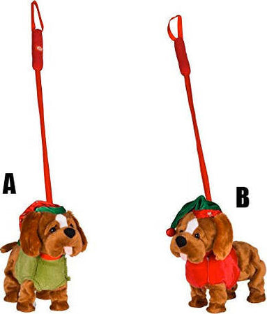 Peluche-Cane-con-Guinsaglio-Natalizio-Altezza-24-cm-Morbido-Abito-Rosso-o-Rosa