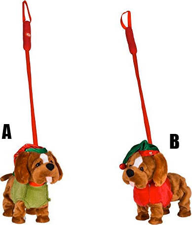 Peluche-Cane-con-Guinsaglio-Natalizio-Altezza-24-cm-Morbido-Abito-Rosso-o-Rosa