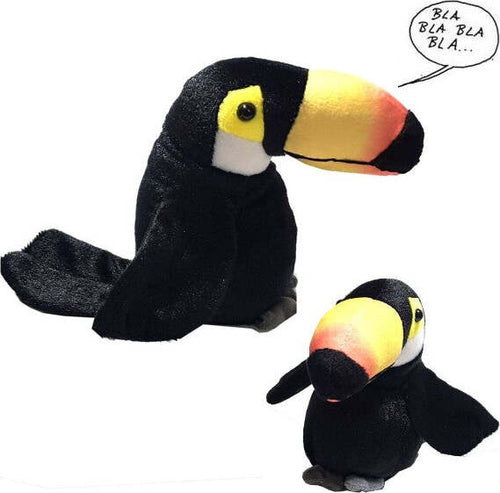 Peluche-Pupazzo-Tucano-Uccello-Colorato-Parlante-Batte-Ali-Ripete-Parole-Gioco