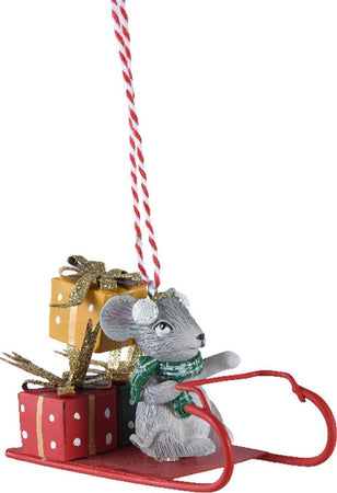 Pendaglio topolini con slitta con pacchi regalo decorazione natalizia Casa e cucina/Decorazioni per interni/Addobbi e decorazioni per ricorrenze/Decorazioni natalizie/Addobbi e decorazioni/Palle e palline MagiediNatale.it - Altamura, Commerciovirtuoso.it