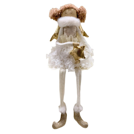 Pendaglio natalizio "Angelo Ballerina" con stella beige e oro per Albero di Natale
