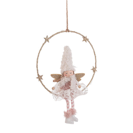 Pendaglio Angelo "Hilde" con batteria per albero di Natale in poliestere decorato color Bianco