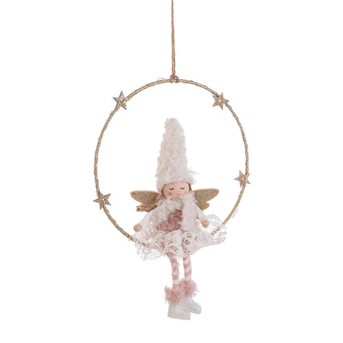 Pendaglio Angelo Hilde con batteria per albero di Natale in poliestere decorato color Bianco