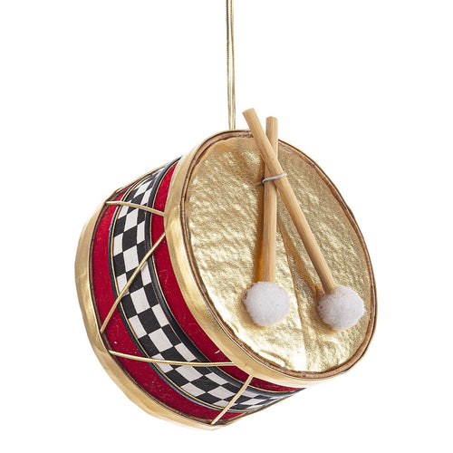 Pendaglio tamburo per albero di Natale in polistirolo decorato color Rosso e Oro