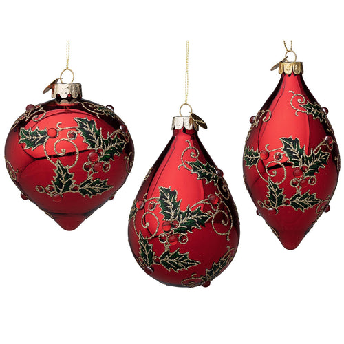 Pendagli per albero di Natale in vetro decorato color Zaida Rosso