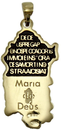 Pendente Sardegna in argento brunito su dorato con preghiera Ave Maria in sardo in rilievo
