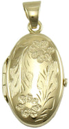 Pendente Donna Ciondolo Portafoto in Oro Giallo 18 Ct Decorato Ciondolo per Collane Apribile Decorazione Floreale 23 Mm X 16 Mm