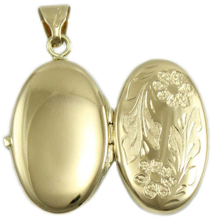 Pendente Donna Ciondolo Portafoto in Oro Giallo 18 Ct Decorato Ciondolo per Collane Apribile Decorazione Floreale 23 Mm X 16 Mm