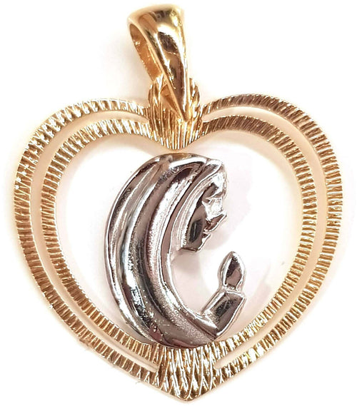 Pendente Medaglia a forma di cuore con Madonna in oro 750/1000 Gioiello Religioso Madonna che Prega in oro giallo 18 kt