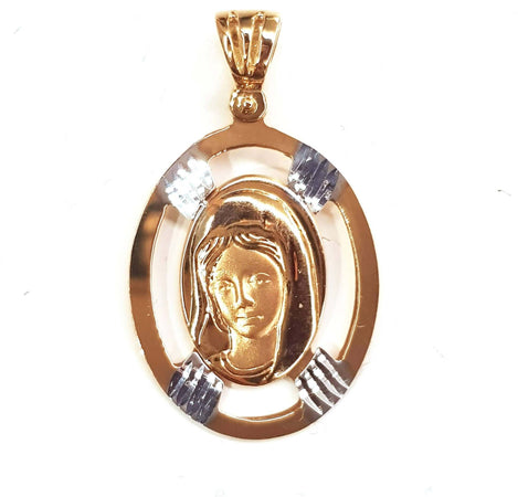 Pendente Medaglia Madonna in oro giallo 750/1000 Medaglietta Religiosa con il Volto della Madonna
