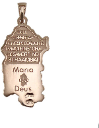 Pendente Sardegna in argento rosa con preghiera Ave Maria in sardo in rilievo