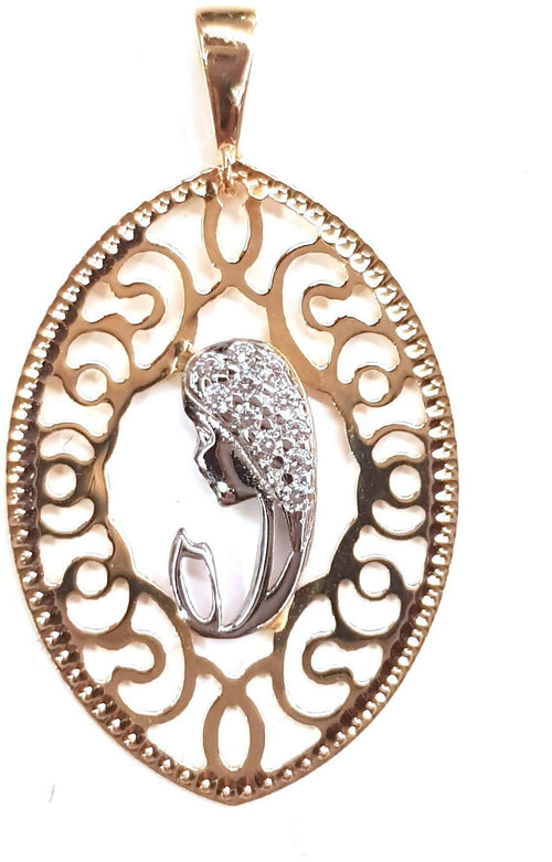 Pendente Religioso Medaglia Madonna in oro bianco e giallo 750/1000 Medaglietta Madonna che Prega