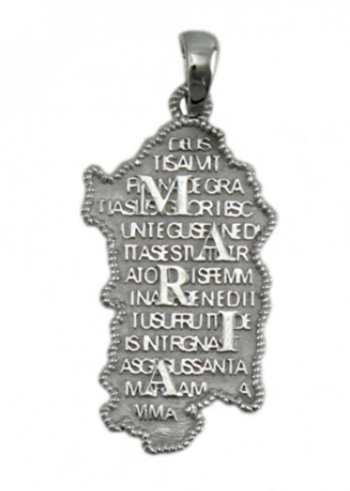 Pendente Sardegna in argento con preghiera Ave Maria in sardo in rilievo