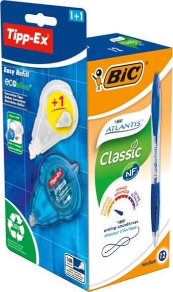 Penna a scatto Atlantis Classic Bic blu + correttore Tipp-Ex - promo box 12 + 1 pezzi Cancelleria e prodotti per ufficio/Penne matite scrittura e correzione/Penne e ricariche/Penne roller a inchiostro gel Eurocartuccia - Pavullo, Commerciovirtuoso.it