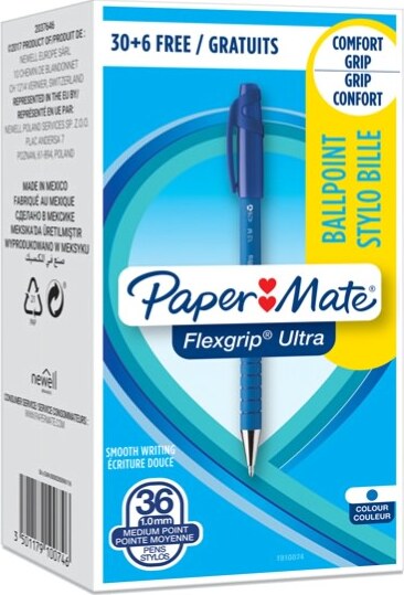 Penna a sfera a scatto Flexgrip Ultra - punta 1 0mm - blu - Papermate - conf. 30+6 pezzi Cancelleria e prodotti per ufficio/Penne matite scrittura e correzione/Penne e ricariche/Penne roller a inchiostro gel Eurocartuccia - Pavullo, Commerciovirtuoso.it
