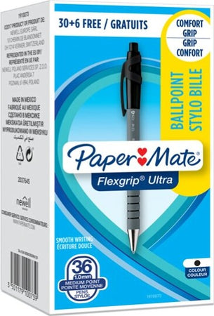 Penna a sfera a scatto Flexgrip Ultra - punta 1 0mm - nero - Papermate - conf. 30+6 pezzi Cancelleria e prodotti per ufficio/Penne matite scrittura e correzione/Penne e ricariche/Penne roller a inchiostro gel Eurocartuccia - Pavullo, Commerciovirtuoso.it