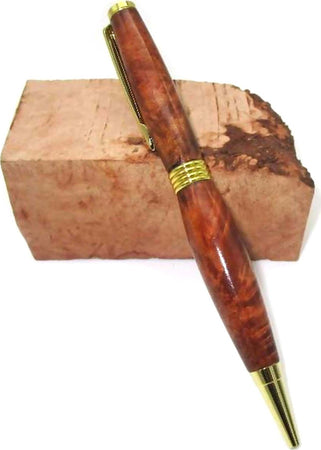 Penna Artigianale In Legno Di Radica Di Erica - Modello Broad Gold - Tornitura Artistica - Regalo Handmade Fiartwood