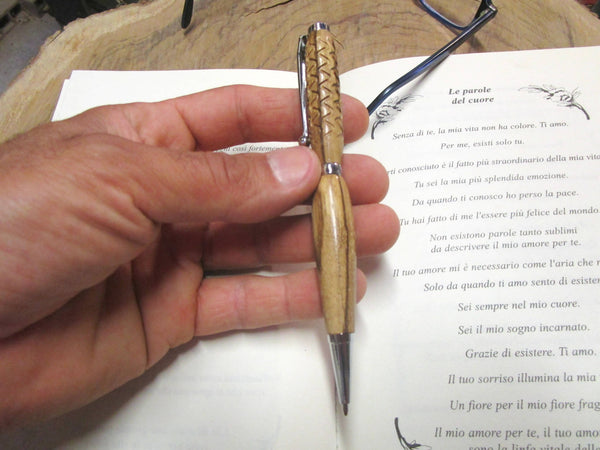 Penna In Legno Di Zebrano, Modello Slime Line Cromo Con Intagli Zigrinati Fiartwood