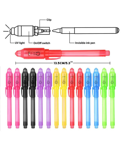 Penna Magica Ad Inchiostro Invisibile Set 2 Penne Visibile Con Luce Uv Gadget
