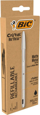 Penna sfera Cristal Re'New - con cappuccio - 1 mm - nero - Bic Cancelleria e prodotti per ufficio/Penne matite scrittura e correzione/Penne e ricariche/Penne roller a inchiostro gel Eurocartuccia - Pavullo, Commerciovirtuoso.it