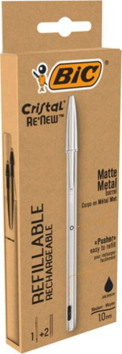 Penna sfera Cristal Re'New - con cappuccio - 1 mm - nero - Bic Cancelleria e prodotti per ufficio/Penne matite scrittura e correzione/Penne e ricariche/Penne roller a inchiostro gel Eurocartuccia - Pavullo, Commerciovirtuoso.it