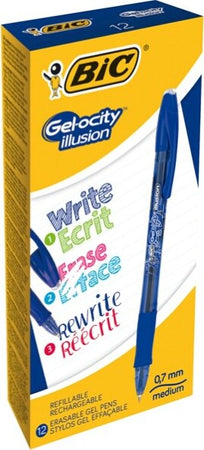 Penna sfera Gelocity Illusion - gel cancellabile - punta 0 7 mm - blu - Bic - conf. 12 pezzi Cancelleria e prodotti per ufficio/Penne matite scrittura e correzione/Penne e ricariche/Penne roller a inchiostro gel Eurocartuccia - Pavullo, Commerciovirtuoso.it