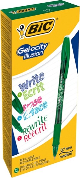 Penna sfera Gelocity Illusion - gel cancellabile - punta 0 7 mm - verde - Bic - conf. 12 pezzi Cancelleria e prodotti per ufficio/Penne matite scrittura e correzione/Penne e ricariche/Penne roller a inchiostro gel Eurocartuccia - Pavullo, Commerciovirtuoso.it