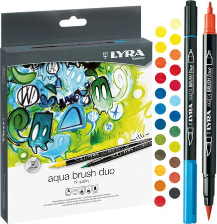 Pennarelli Aqua Brush Duo - punte 2 00 - 4 00 mm - Lyra - astuccio 24 pezzi Cancelleria e prodotti per ufficio/Penne matite scrittura e correzione/Penne e ricariche/Penne a punta porosa Eurocartuccia - Pavullo, Commerciovirtuoso.it