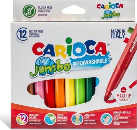 Pennarelli Jumbo - punta 6 0mm - colori assortiti - lavabili - Carioca - astuccio 12 pezzi Giochi e giocattoli/Attività creative/Accessori per disegnare e colorare/Pennelli Eurocartuccia - Pavullo, Commerciovirtuoso.it