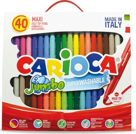 Pennarelli Jumbo - punta 6 0mm - colori assortiti - lavabili - Carioca - valigetta 40 pezzi Giochi e giocattoli/Attività creative/Accessori per disegnare e colorare/Pennelli Eurocartuccia - Pavullo, Commerciovirtuoso.it