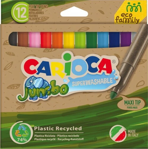 Pennarelli Jumbo Eco Family - lavabili - colori assortiti - Carioca - scatola 12 pezzi Giochi e giocattoli/Attività creative/Accessori per disegnare e colorare/Pennelli Eurocartuccia - Pavullo, Commerciovirtuoso.it