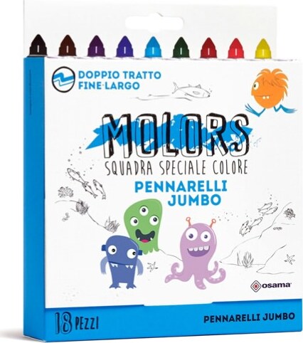 Pennarelli Molors - punta jumbo - colori assortiti - Osama - astuccio 18 pezzi Giochi e giocattoli/Attività creative/Accessori per disegnare e colorare/Pennelli Eurocartuccia - Pavullo, Commerciovirtuoso.it