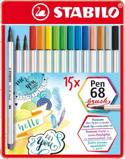 Pennarelli Pen 68 Brush - colori assortiti - Stabilo - scatola metallo 15 pezzi Cancelleria e prodotti per ufficio/Penne matite scrittura e correzione/Penne e ricariche/Penne a punta porosa Eurocartuccia - Pavullo, Commerciovirtuoso.it