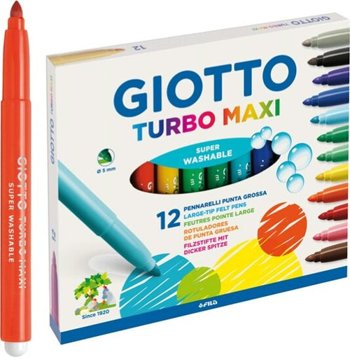 Pennarelli Turbo Maxi - punta D5mm - colori assortiti - Giotto - astuccio 12 pezzi Giochi e giocattoli/Attività creative/Accessori per disegnare e colorare/Pennelli Eurocartuccia - Pavullo, Commerciovirtuoso.it
